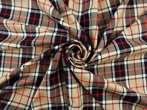 flanela wełniana w kratę tartan beż, czerń, czerwień