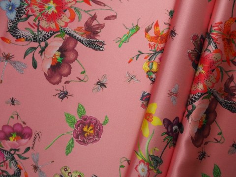 Jedwab Gucci - Węże i lilie na różu Jedwab Gucci - Węże i lilie na różu