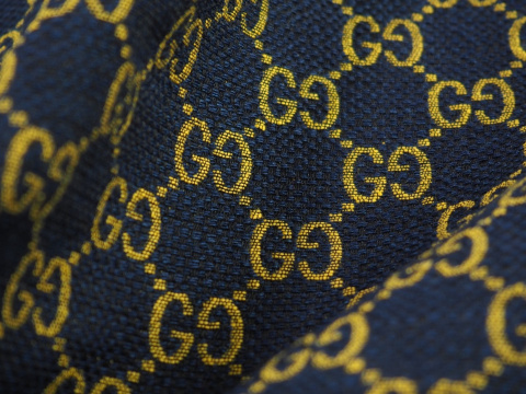 Żakard Gucci - Logotyp granat i musztarda Żakard Gucci - Logotyp granat i musztarda