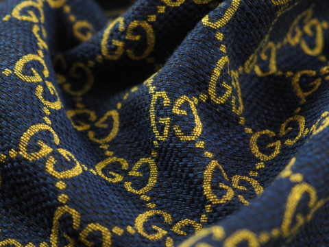 Żakard Gucci - Logotyp granat i musztarda Żakard Gucci - Logotyp granat i musztarda