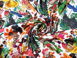 biała satyna jedwabna w kolorowe liście i grzyby