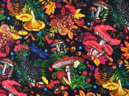 jedwab w kolorowe, jesienne motywy na czarnym tle