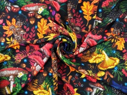 jedwab w kolorowe, jesienne motywy na czarnym tle