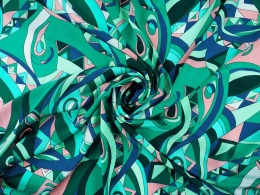 jedwab w abstrakcyjny wzór w morskich odcieniach z różem
