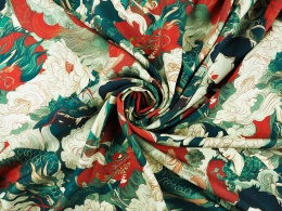 jedwab w orientalny wzór w smoki i gejsze