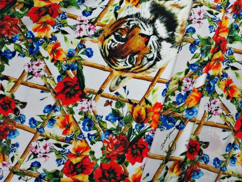 Jedwab Dolce&Gabbana - Tygrysy i kwiaty Jedwab Dolce&Gabbana - Tygrysy i kwiaty