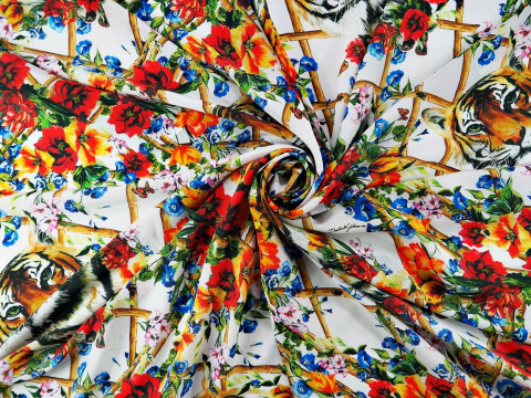 Jedwab Dolce&Gabbana - Tygrysy i kwiaty Jedwab Dolce&Gabbana - Tygrysy i kwiaty