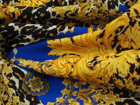 Jedwab elastyczny - Szafir, pantera, ornamenty Jedwab elastyczny - Szafir, pantera, ornamenty