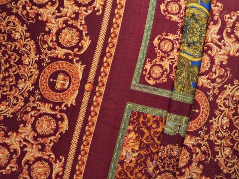 Wełna z jedwabiem Versace - Kwadraty bordo Wełna z jedwabiem Versace - Kwadraty bordo