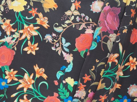 Jedwab Alta Moda - Kwiaty na graficie Jedwab Alta Moda - Kwiaty na graficie