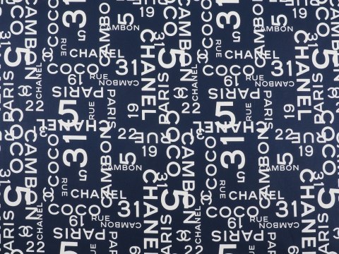 Bawełna sygnowana - Granatowe tło i napis Chanel Bawełna sygnowana - Granatowe tło i napis Chanel