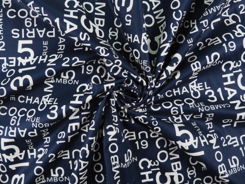 Bawełna sygnowana - Granatowe tło i napis Chanel Bawełna sygnowana - Granatowe tło i napis Chanel