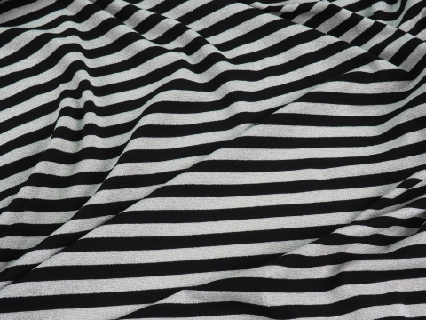 Dzianina wiskozowa - Czarne i srebrne paski lurex Dzianina wiskozowa - Czarne i srebrne paski lurex