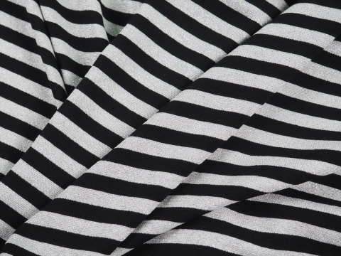 Dzianina wiskozowa - Czarne i srebrne paski lurex Dzianina wiskozowa - Czarne i srebrne paski lurex