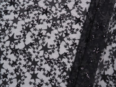 Cekiny na tiulu - Czarne gwiazdki Cekiny na tiulu - Czarne gwiazdki