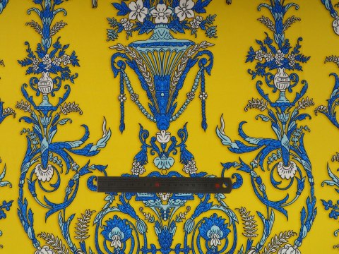 Jedwab elastyczny - Niebieskie ornamenty na żółci Jedwab elastyczny - Niebieskie ornamenty na żółci