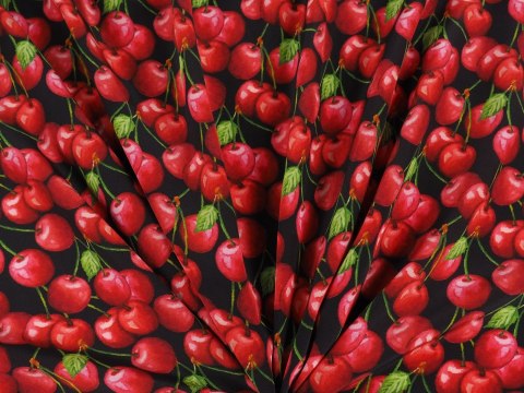 Jedwab krepa - Wisienki na czerni Jedwab krepa - Wisienki na czerni