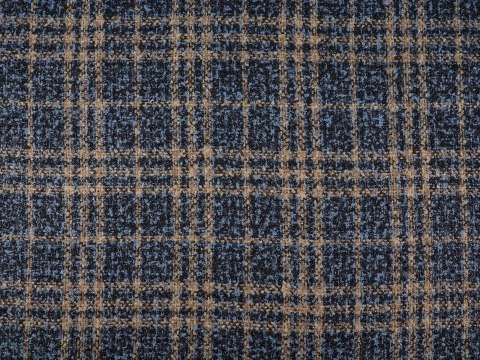 Wełna boucle - Beżowo-niebieska krata Wełna boucle - Beżowo-niebieska krata