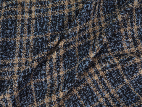 Wełna boucle - Beżowo-niebieska krata Wełna boucle - Beżowo-niebieska krata
