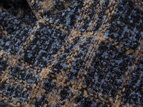 Wełna boucle - Beżowo-niebieska krata Wełna boucle - Beżowo-niebieska krata