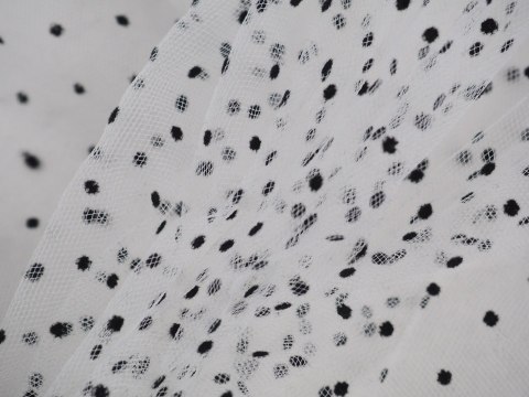 Tiul elastyczny - Czarne groszki flock Tiul elastyczny - Czarne groszki flock