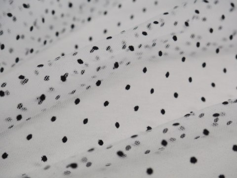 Tiul elastyczny - Czarne groszki flock Tiul elastyczny - Czarne groszki flock
