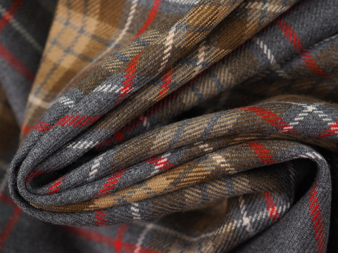Wełna garsonkowa - Beżowo-szara krata tartan Wełna garsonkowa - Beżowo-szara krata tartan
