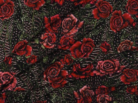 Dzianina wiskozowa - Czerwone róże Roberto Cavalli Dzianina wiskozowa - Czerwone róże Roberto Cavalli