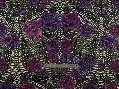 Dzianina wiskozowa - Fioletowe róże Roberto Cavalli Dzianina wiskozowa - Fioletowe róże Roberto Cavalli