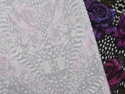Dzianina wiskozowa - Fioletowe róże Roberto Cavalli Dzianina wiskozowa - Fioletowe róże Roberto Cavalli