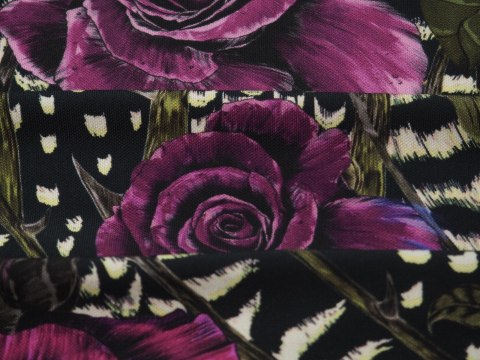 Dzianina wiskozowa - Fioletowe róże Roberto Cavalli Dzianina wiskozowa - Fioletowe róże Roberto Cavalli