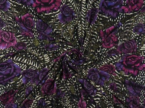 Dzianina wiskozowa - Fioletowe róże Roberto Cavalli Dzianina wiskozowa - Fioletowe róże Roberto Cavalli