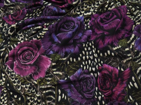 Dzianina wiskozowa - Fioletowe róże Roberto Cavalli Dzianina wiskozowa - Fioletowe róże Roberto Cavalli