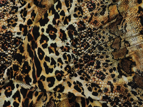 Dzianina wiskozowa - Piaskowy wąż i pantera Roberto Cavalli Dzianina wiskozowa - Piaskowy wąż i pantera Roberto Cavalli