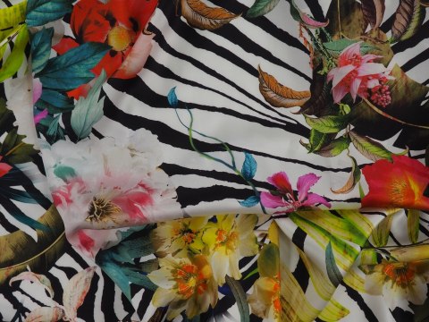Jedwab - Duże kwiaty i zebra Jedwab - Duże kwiaty i zebra