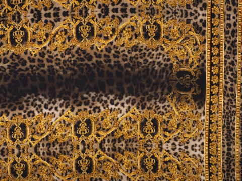 Jedwab elastyczny - Pantera i złote ornamenty Jedwab elastyczny - Pantera i złote ornamenty