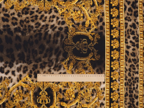 Jedwab elastyczny - Pantera i złote ornamenty Jedwab elastyczny - Pantera i złote ornamenty