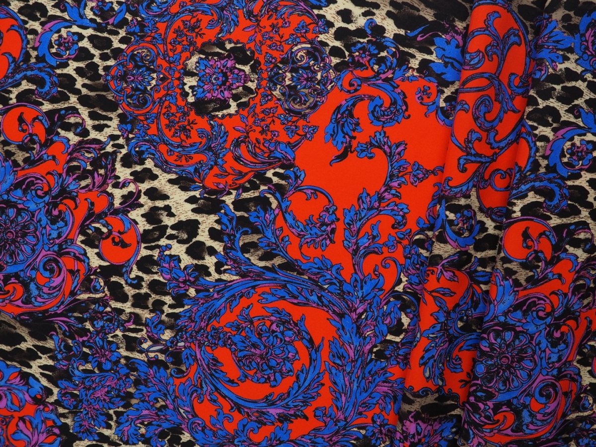 Jedwab elastyczny - Pantera i czerwone ornamenty Jedwab elastyczny - Pantera i czerwone ornamenty