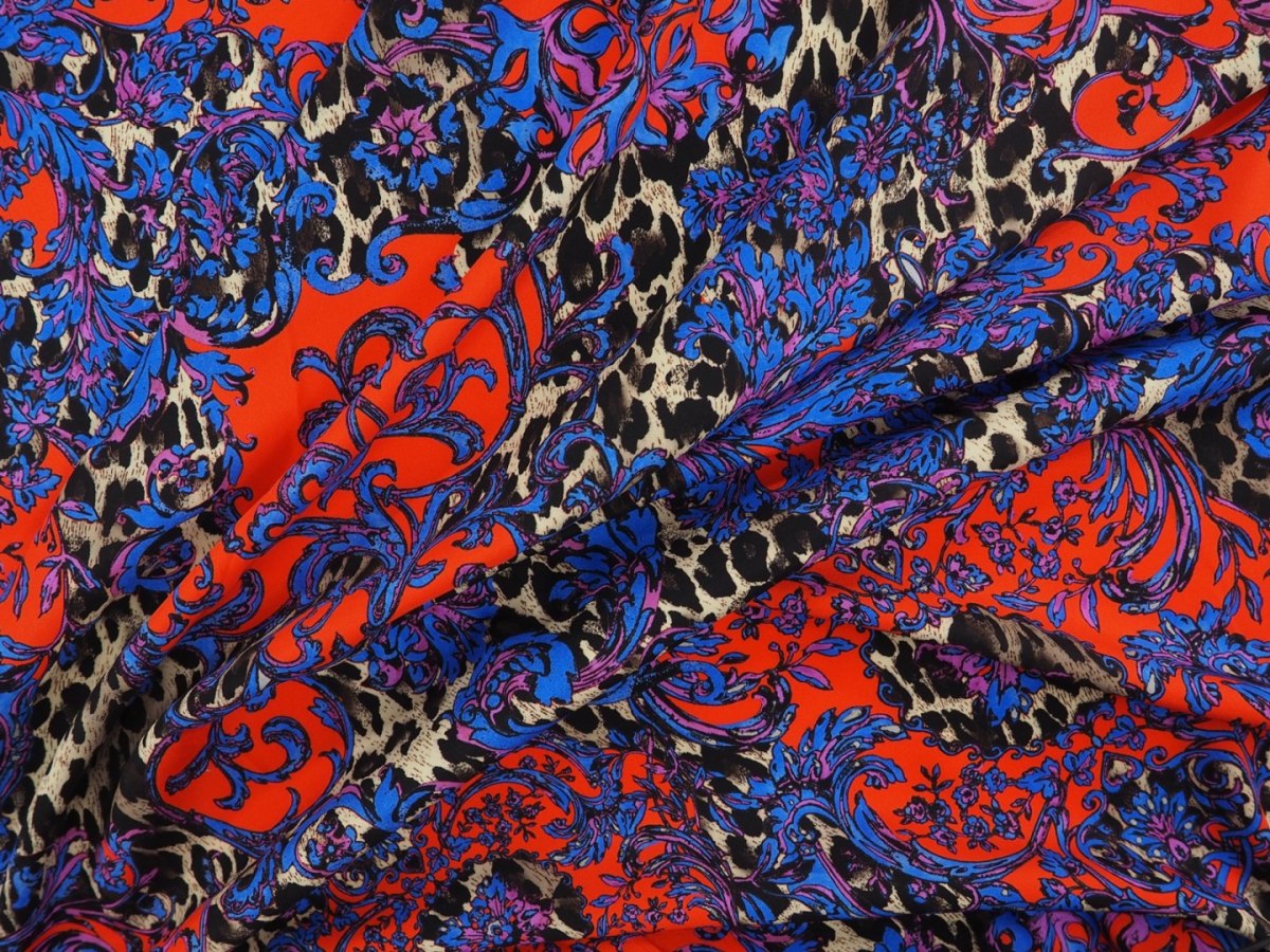 Jedwab elastyczny - Pantera i czerwone ornamenty Jedwab elastyczny - Pantera i czerwone ornamenty