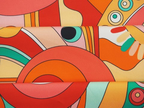 Bawełna elastyczna - Pomarańczowe wzory geometryczne Bawełna elastyczna - Pomarańczowe wzory geometryczne