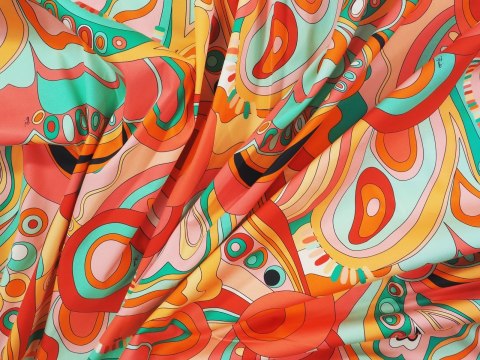 Bawełna elastyczna - Pomarańczowe wzory geometryczne Bawełna elastyczna - Pomarańczowe wzory geometryczne