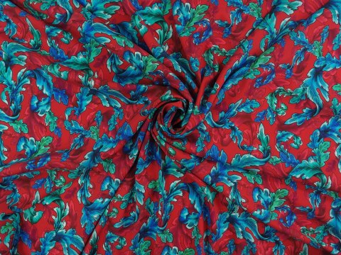 Jedwab elastyczny - Ornamenty liście na czerwieni Jedwab elastyczny - Ornamenty liście na czerwieni