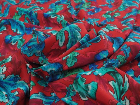 Jedwab elastyczny - Ornamenty liście na czerwieni Jedwab elastyczny - Ornamenty liście na czerwieni