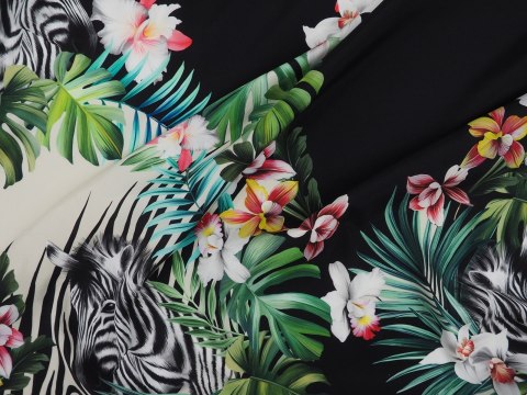 Jedwab elastyczny - Zebra i liście Jedwab elastyczny - Zebra i liście