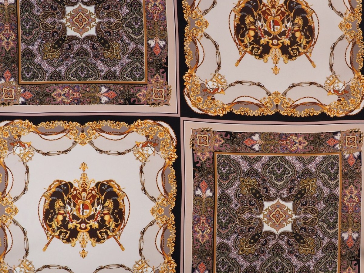 jedwab krepa herby i paisley panel jedwab krepa herby i paisley panel