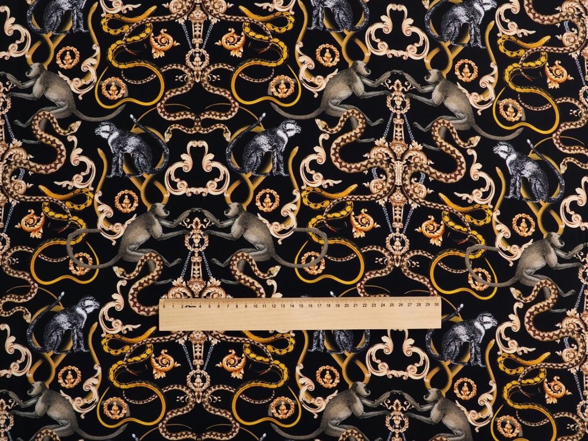 jedwab krepa małpki węże ornamenty jedwab krepa małpki węże ornamenty