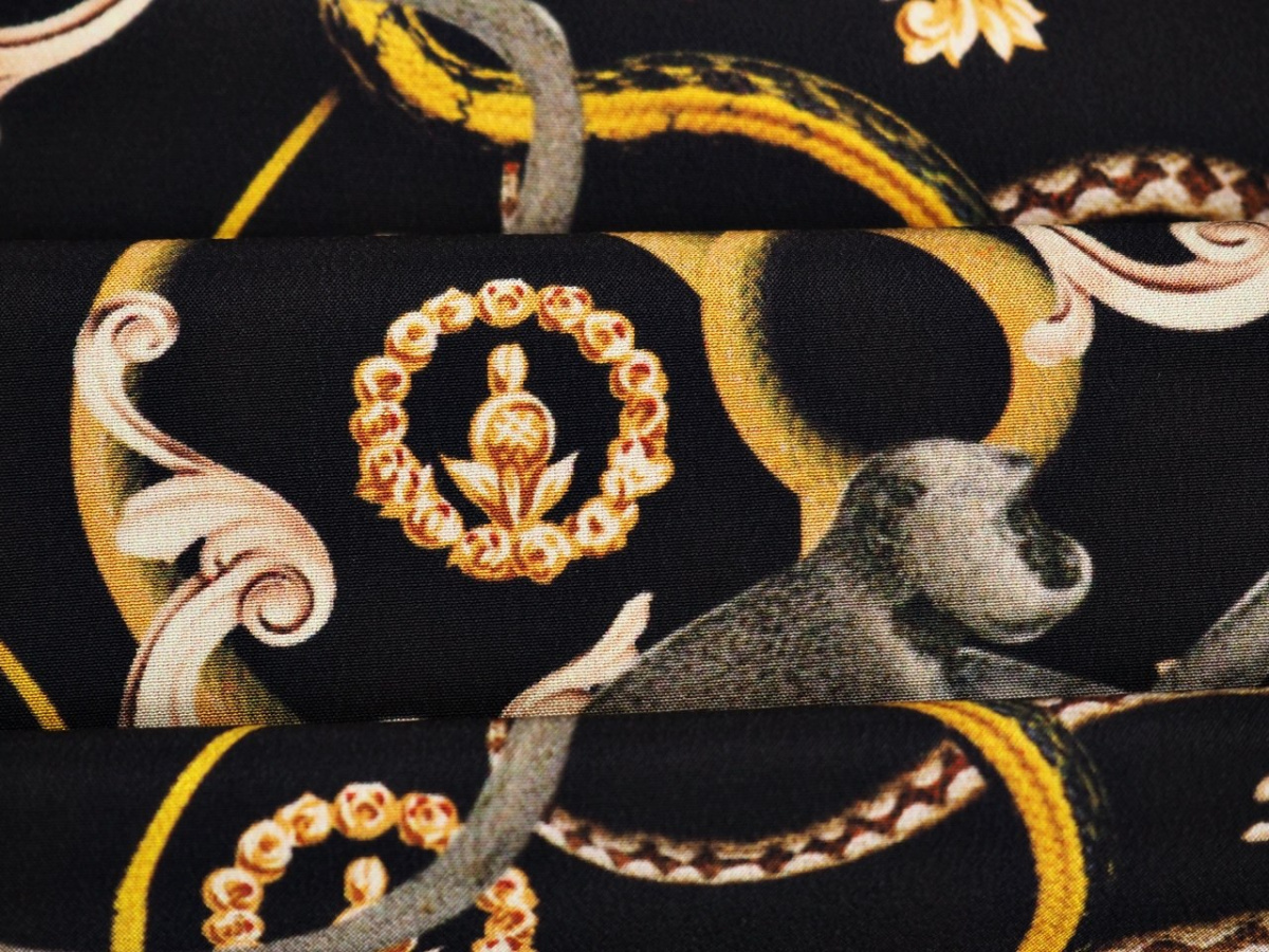 jedwab krepa małpki węże ornamenty jedwab krepa małpki węże ornamenty