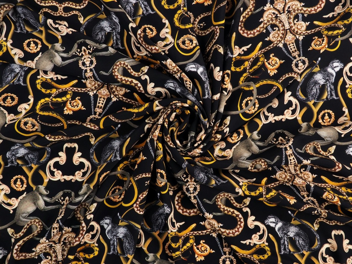 jedwab krepa małpki węże ornamenty jedwab krepa małpki węże ornamenty