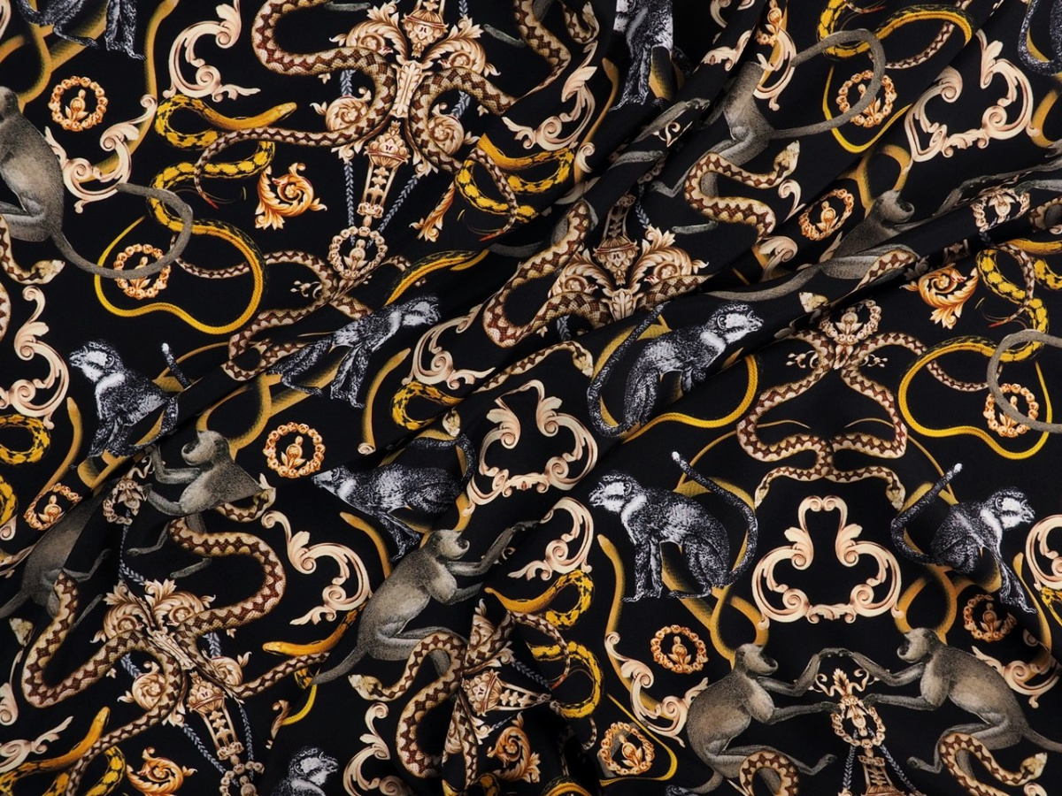 jedwab krepa małpki węże ornamenty jedwab krepa małpki węże ornamenty