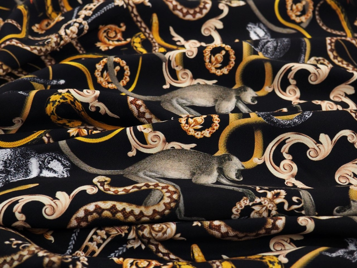 jedwab krepa małpki węże ornamenty jedwab krepa małpki węże ornamenty
